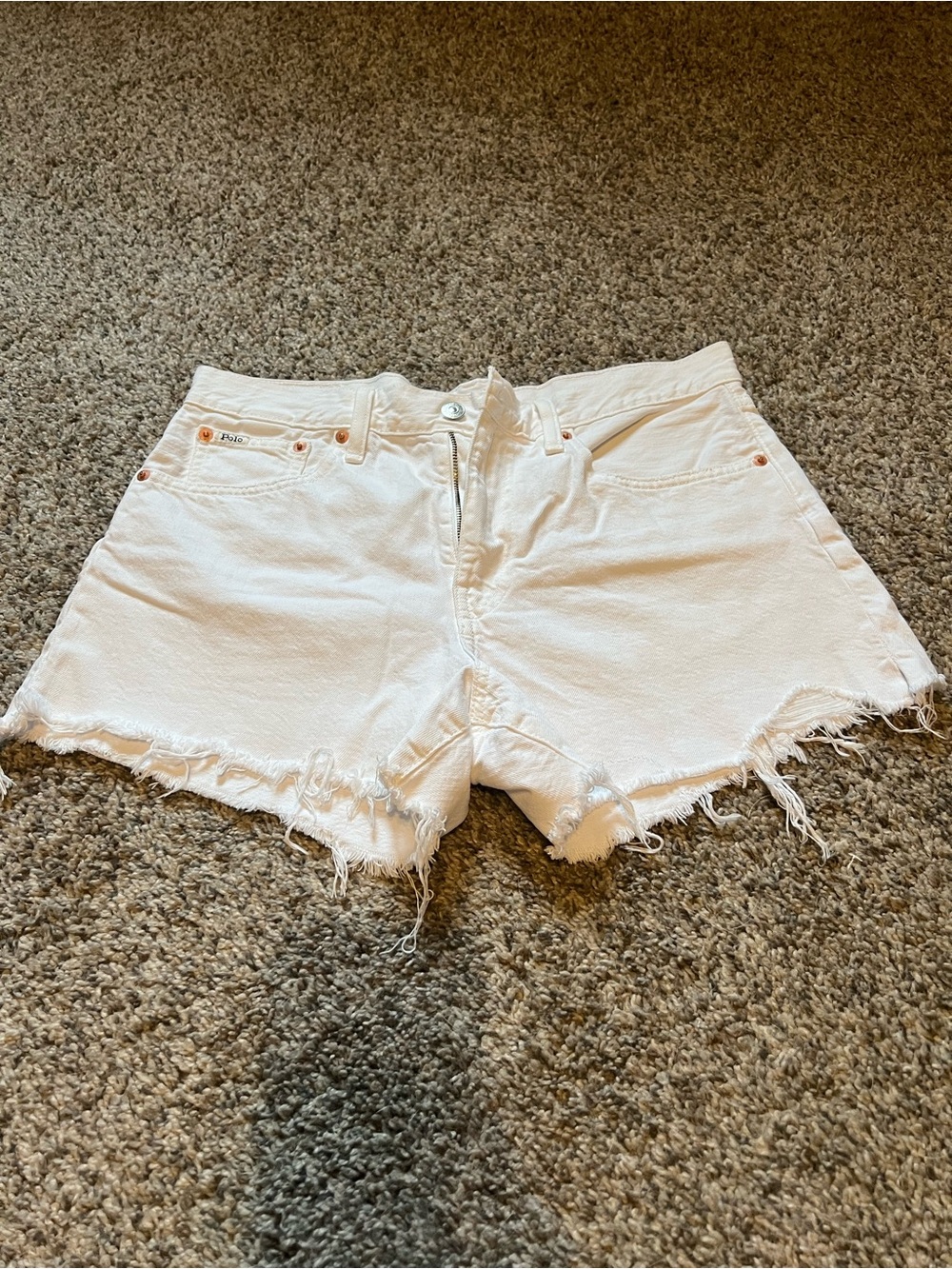 Ralph Lauren White Frayed Hem Denim Shorts